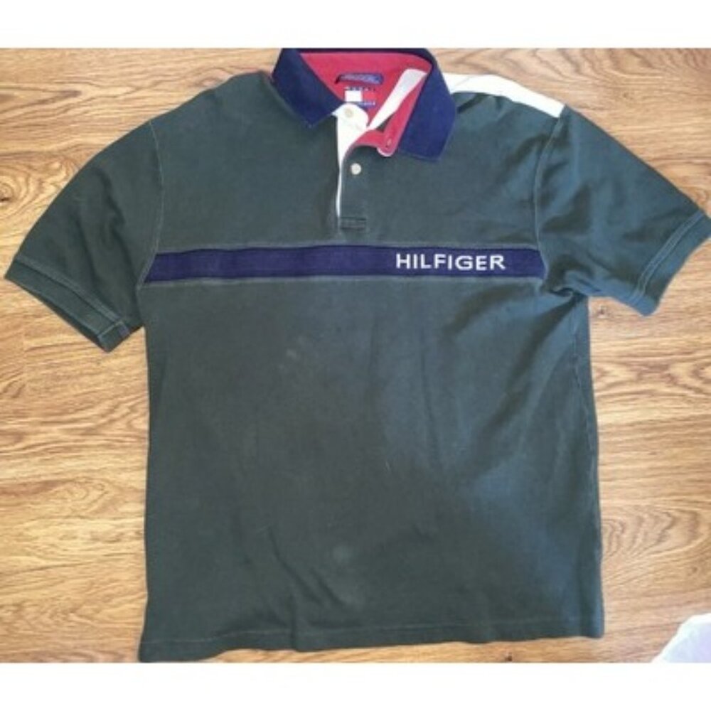 Vintage Y2K Tommy Hilfiger Mens Multi Colored Polo Shirt Size Large